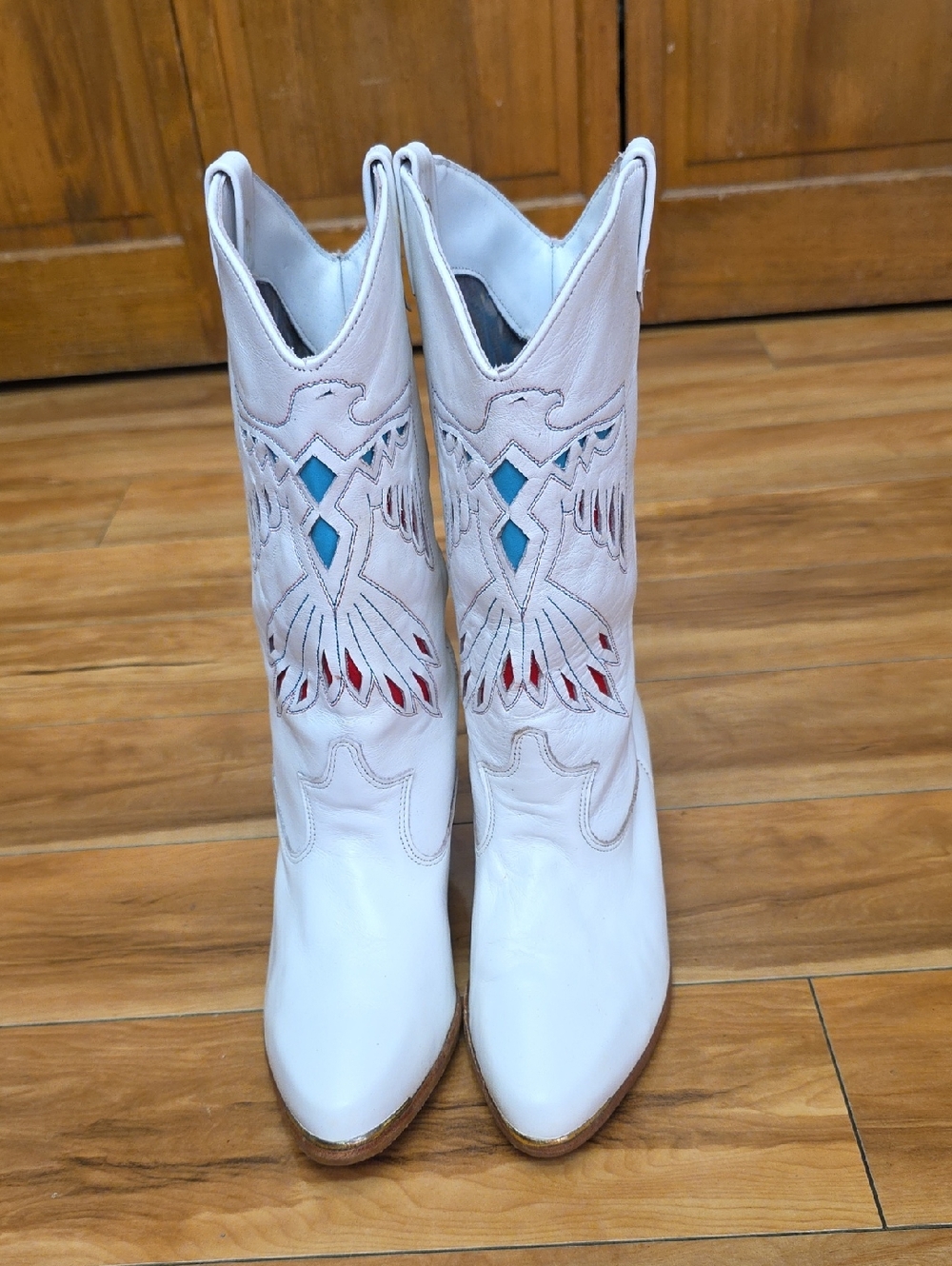 Dingo Vintage RARE Thunderbird Eagle Western Boots White Leather Inlay Sz 9